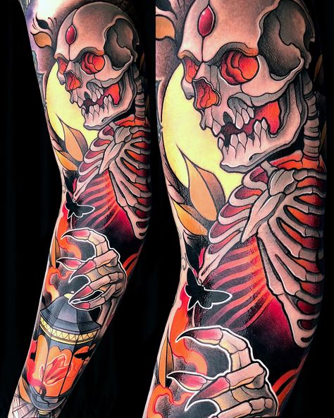 Neo traditional tattoo by Juan David Rendón Neo Traditional Art, Skull Color, Neo Tattoo, Traditional Style Tattoo, Irish Tattoos, Traditional Tattoo Sleeve, Tatuaje A Color, Traditional Tattoo Design, Japanese Sleeve Tattoos