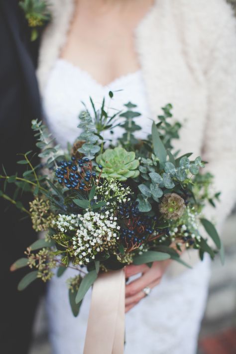 green and blue bouquet, photo by 3Photography http://ruffledblog.com/toronto-winter-wedding #flowers #bouquet #wedding Privet Berries, Winter Bridal Bouquets, Greenery Wedding Bouquet, Rustic Winter Wedding, Winter Wedding Bouquet, Flowers And Greenery, Winter Bouquet, Winter Wedding Flowers, Winter Wedding Inspiration