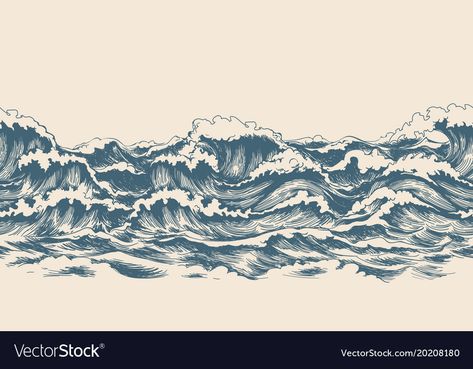 Waves Sketch, Waves Symbol, No Wave, Sketch Pattern, Beach Wall Murals, Photo Bleu, Wave Drawing, Wave Illustration, Vintage Waves