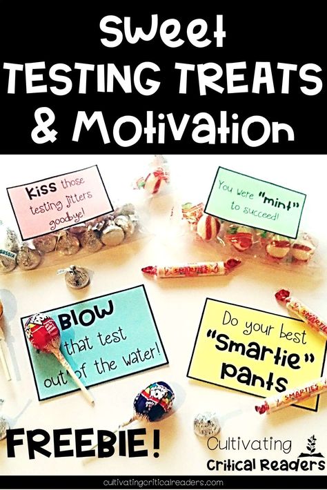 Sweet Testing Treats & Motivation https://cultivatingcriticalreaders.com/sweet-testing-treats-motivation/ Testing Treats For Students, State Testing Motivation, Staar Test Motivation, Test Prep Motivation, Test Prep Fun, State Testing Encouragement, Testing Treats, Student Treats, Testing Encouragement