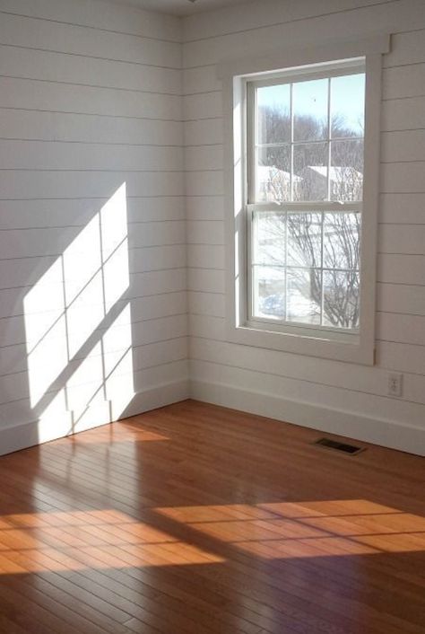 Bedroom Shiplap, Shiplap Trim, Shiplap Bedroom, Small Bedroom Makeover, New Hardwood Floors, White Shiplap Wall, Ship Lap, Diy Shiplap, Faux Shiplap