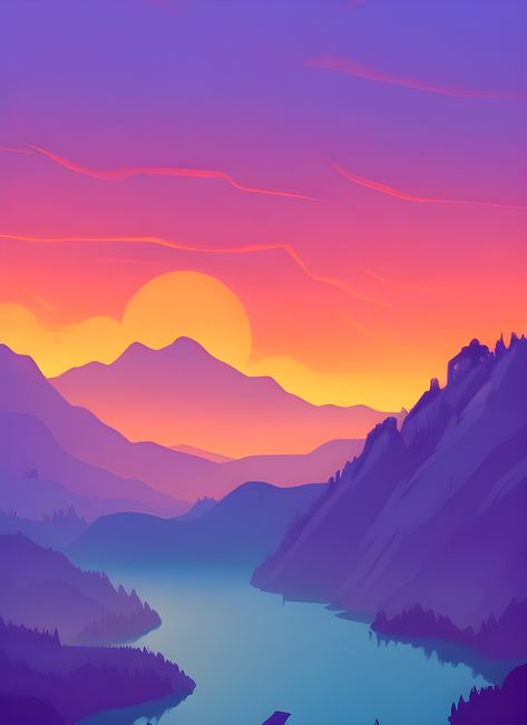 Color Block Landscape, Mountain Sunset Painting, Wall Scenery, Neon Landscape, Buku Diy, Iphone Paper, Bavarian Alps, City Scapes, Mountain Pictures