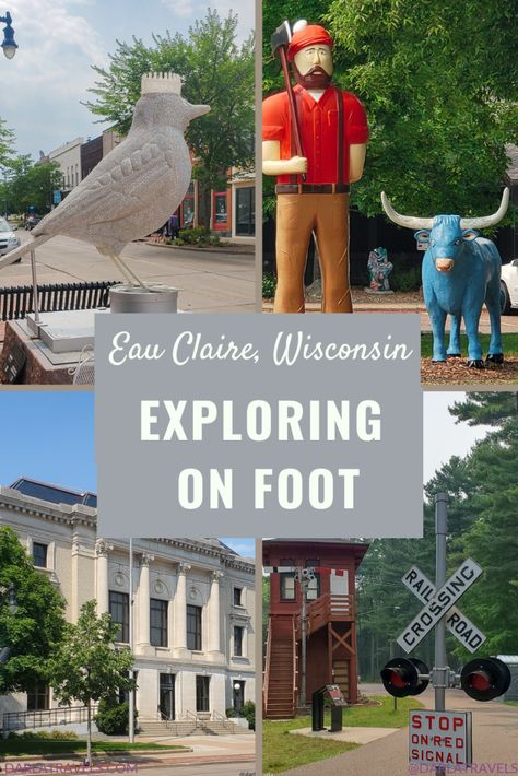 Exploring Eau Claire, Wisconsin on Foot  - Darla Travels Eau Claire Wisconsin, Logging Industry, Cross Country Skier, Midwest Travel, Wisconsin Travel, Wisconsin State, Vacation Usa, Pedestrian Bridge, University Of Wisconsin