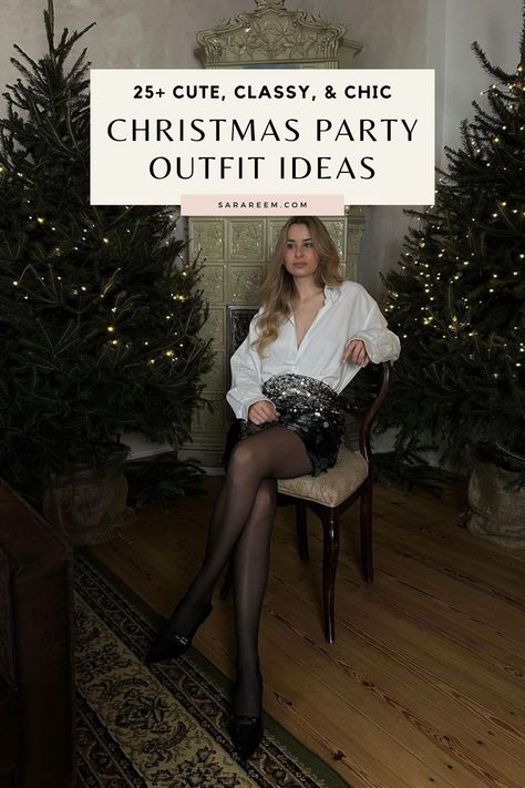 Get ready to shine this holiday season with these chic Christmas party outfits! From elegant Christmas dresses to cozy yet classy Christmas outfits, find the perfect look for every occasion. Whether you're looking for cute holiday inspo or aiming for a sleek, sophisticated aesthetic, these Christmas party outfit ideas have you covered. Think sparkly skirts, satin dresses, and stylish accessories that make a statement. Whatever your style, these outfits will have you feeling festive. Celebrity Christmas Party, Aesthetic Holiday Outfits, Gen Z Christmas Outfits, Sparkly Holiday Outfit, Christmas Cocktail Outfit, Classy Holiday Party Outfit, Proposal Outfits For Her Winter, Chic Holiday Party Outfit, Sparkly Christmas Outfit