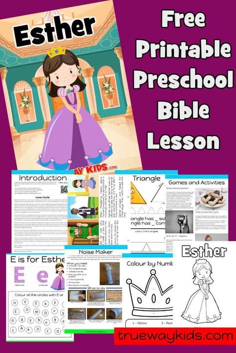 Free printable Bible lesson on Esther. Perfect for preschool children at home or Sunday School. Learn how brave Queen Esther trusted God and saved the people. Full of Bible and Purim games and activities. Bible worksheets, coloring pages, Purim noisemaker craft and more. Armor Of God Lessons For Kids, Armor Of God Lesson, Bible Lesson For Kids, David Bible, Armour Of God, Trueway Kids, Esther Bible, Story Crafts, Children Ministry