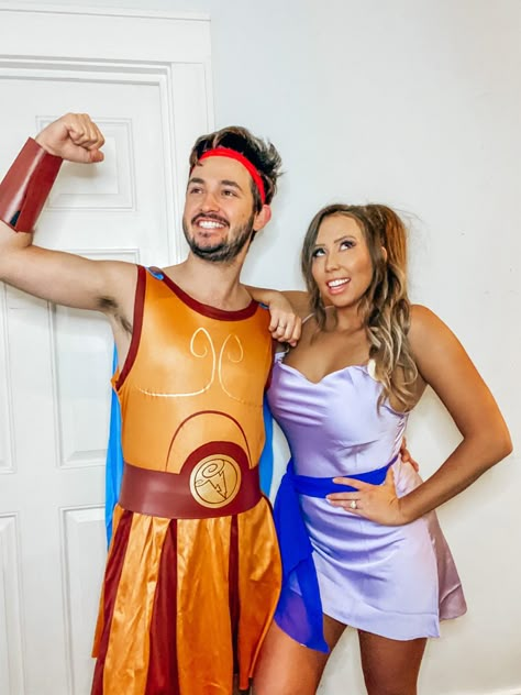 Lion King Couple Costume, Hercules And Meg Halloween Costume, Hercules And Meg Couples Costume, Disney Costume Couple Ideas, Hercules Costume Diy, Disney Couples Costumes Diy, Diy Hercules Costume, Hercules Group Costume, Couple Costume Disney