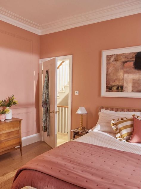 Peach Colored Rooms, Salmon Bedroom, Room Color Ideas Bedroom, Dusty Pink Bedroom, Peach Bedroom, Coral Room, Room Color Combination, Wall Color Combination, Girly Room Decor