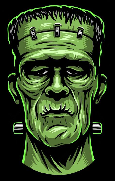 Head Cartoon, Frankenstein Art, Background Halloween, Hand Painted Pumpkin, Halloween Artwork, Pop Art Comic, Color Illustration, Halloween Drawings, Classic Monsters