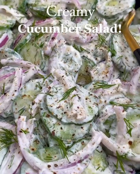 Cucumber Salad With Greek Yogurt, Greek Yogurt Dressing, Fresh Vibes, Creamy Cucumber Salad, Full Recipes, Fresh Salad Recipes, Creamy Cucumbers, Yogurt Dressing, Cucumber Recipes Salad