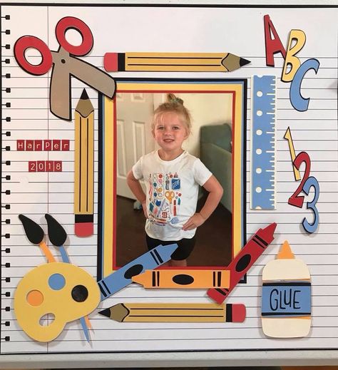 Preschool Layout, Preschool Scrapbook, School Memories Scrapbook, Baby Boy Scrapbook Layouts, Scrapbook Planning, School Scrapbook Layouts, Graduation Scrapbook, Boy Scrapbook Layouts, Scrapbook Design Layout