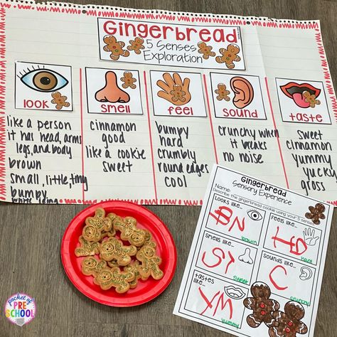 Gingerbread Math Kindergarten, Gingerbread Man Kindergarten, Gingerbread Man Unit, Creative Curriculum Preschool, Gingerbread Unit, December Lessons, Senses Preschool, Gingerbread Man Activities, Alphabet Activities Kindergarten