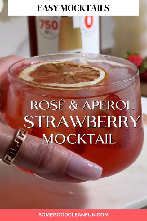 A modern glass with a strawberry and rosé wine mocktail, with a dried citrus wheel on top. Aperitif Drinks, Summer Mocktails, Easy Mocktails, Easy Mocktail Recipes, Rosé Wine, Non Alcoholic Cocktails, Summer Cocktail Recipes, Best Cleaning Products, Day Drinking