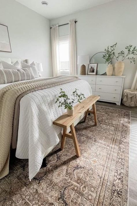 Home Spanish Style, Art Above Dresser, Modern White Bed, White Quilt Bedding, Organic Modern Home Decor, White Dresser Bedroom, Organic Modern Home, Target Bedding, Modern Organic Home