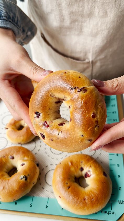 Cranberry Bagels Cranberry Bagels, Pineapple Dessert Easy, Types Of Bagels, Bagel Recipes, Raspberry Tarts, Homemade Bagels, Best Bread Recipe, Bagel Recipe, Fairy Clothes