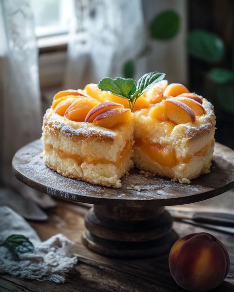 🍑 Irresistible Summer Peach Cake 🍰 A moist and flavorful cake filled with juicy peaches, perfect for summer gatherings or a sweet treat with a cup of coffee. Drizzled with peach preserves, this cake is a delicious celebration of the season's finest fruit! 🥄 Ingredients • 2 cups (250g) all-purpose flour • 1 1/2 cups granulated sugar • 1 cup unsalted butter, softened • 4 large eggs • 1/2 cup milk • 2 tsp baking powder • 1/2 tsp salt • 1 tsp vanilla extract • 2 cups fresh peaches, cho... Powdered Milk Recipes, Peach Cakes, Fruit Topped Cake, Peach Cake Recipe, Food Photography Cake, Fresh Fruit Cake, Peach Preserves, Summer Cake, Peach Cake