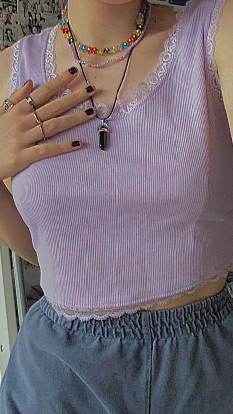 shein purple top dentelle top Purple Tank Top Outfit Aesthetic, Purple Tank Top Outfit, Purple Top Outfit, Tank Top Outfit, Wimpy Kid, Tank Top Outfits, Purple Tank Top, Top Outfit, Purple Tank