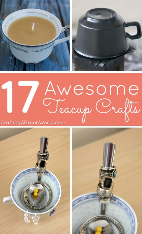 Old Teacups Upcycle, Yea Cup Crafts, Tea Cup Diy Ideas, Tea Cup Repurpose, Repurposed Tea Cups, Tea Cup Upcycle Ideas, Crafts With Tea Cups, Teacup Crafts Upcycle, Repurpose Tea Cups And Saucers