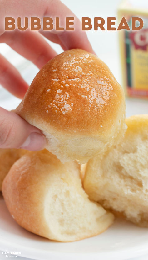 Buttery Bubble Bread is homemade bread that is a soft, salty, and buttery pull-apart bread that is easy to make and perfect for dinner rolls. Bubble Bread Recipe, Bread Balls, Homemade Monkey Bread, Bubble Bread, How To Make Bubbles, Milk The Cow, I Am Baker, Bread Serving, Pull Apart Bread