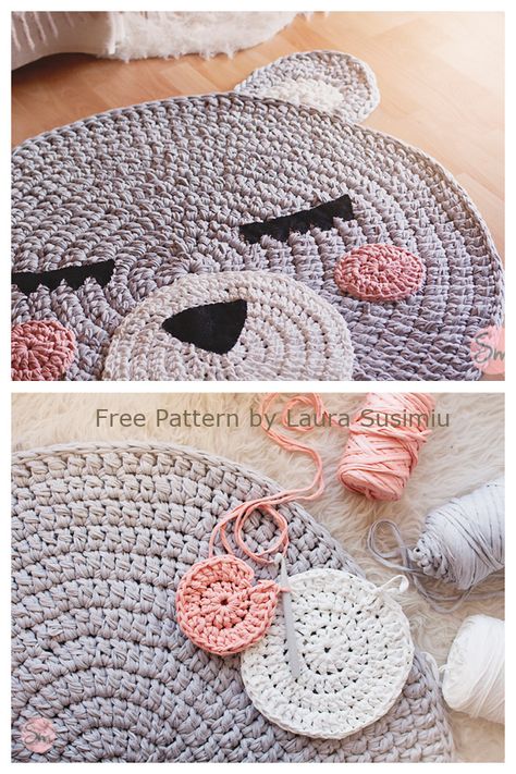 Fun Teo Bear Rugs Free Crochet Patterns for Kids Crochet Animal Rugs Free Patterns, Crochet Kids Rugs Free Pattern, Crochet Rug Kids, Crochet Bear Rug Free Pattern, Crochet Patterns Rug, Crochet Animal Rug, Crochet Carpet Pattern Free, Easy Crochet Rug Patterns Free, Crochet Rugs Free Patterns Easy