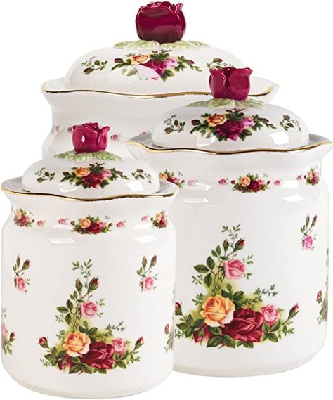 3 Piece Kitchen Canister Set, Outdoor Kitchen Countertops, Royal Albert Old Country Roses, Royal Albert China, Kitchen Canister Set, Old Country Roses, French Country Kitchen, Country Roses, Kitchen Canisters