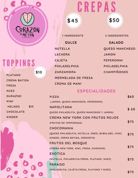 Crepes Menu Ideas, Creperia Ideas, Crepe Bar, Donut Store, Sweet Crepes, Food Business Ideas, Bubble Waffle, Smoothie Bar, Little Cakes