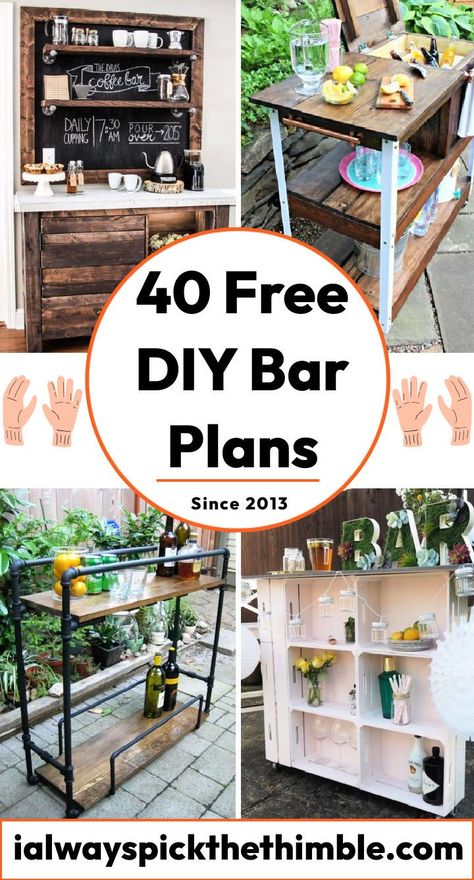 40 Easy Homemade DIY Bar Ideas You Can Build Diy Backyard Bar On A Budget, Diy Bar For Party, Pallet Bars Diy Outdoor, Outdoor Bar Diy, Homemade Bar Ideas, Diy Indoor Bar, Build A Bar Diy, Diy Outdoor Bar Ideas, Portable Bar Ideas