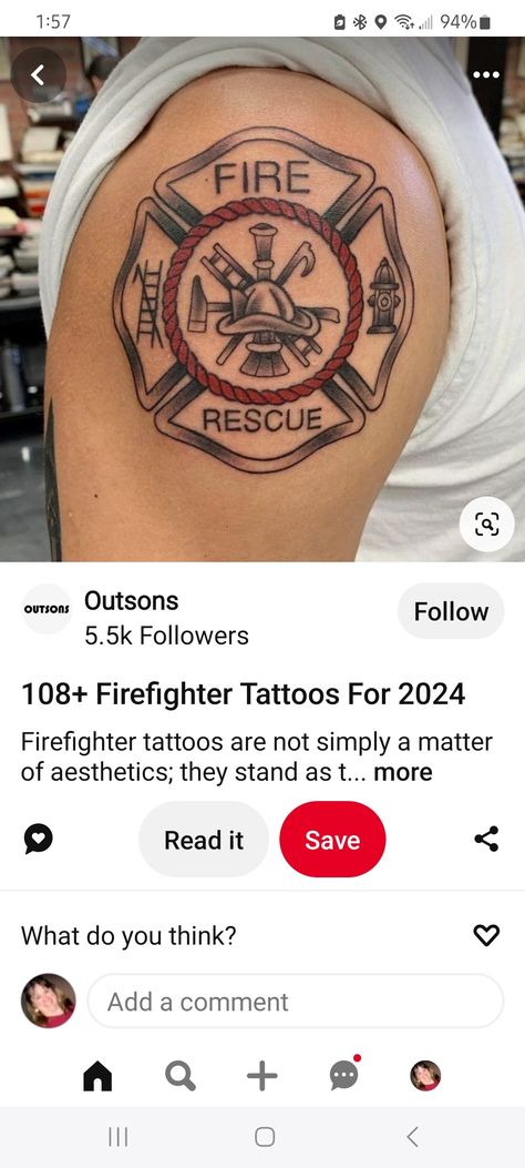 Fire Fighter Tattoos, Fire And Rescue, Fire Rescue, Tattoos, Quick Saves