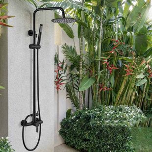 Outdoor Shower Inspiration, Outdoor Restroom, Outdoor Shower Fixtures, Outdoor Shower Diy, Hand Spray, Holiday Dinnerware, Shipping Container House Plans, Shower Niche, Slide Bar