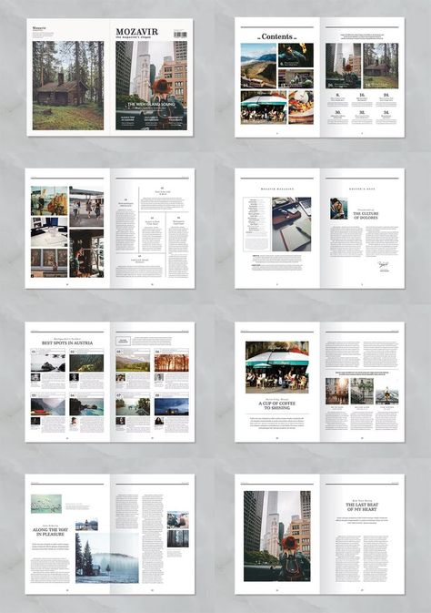 Magazine Page Layouts, Elegant Magazine, Travel Website Design, Magazine Layout Inspiration, Magazine Spread, Page Layout Design, Picture Layouts, Magazine Pictures, Canvas Learning