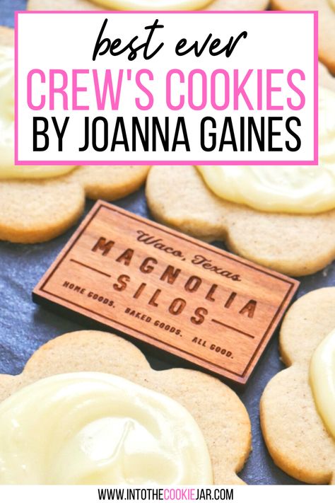 These Joanna Gaines sugar cookies, known as Crew Cookies, are super delicious and made with a hint of cinnamon. Learn how to make these Joanna Gaines cookies and feel like you're at the Silos when you're in your own kitchen. This Joanna Gaines sugar cookie recipe is top notch! Crews Cookies Joanna Gaines, Handmade Farmhouse Sugar Cookies, Joanna Gaines Churro Cookie Recipe, Joanna Gaines Recipes Cookies, Syrian Donuts Joanna Gaines, Joanna Gaines Sugar Cookie Recipe, Churro Cookies Joanna Gaines, Joanna Gaines Candy Recipes, Magnolia Sugar Cookies