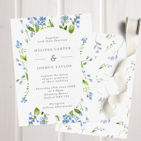 Airy French Blue Floral Pill Frame Wedding Invitation $3.08 by BigDayPaperCo Wedding Invitations Blue And White, Blue And Pink Wedding Invitations, Blue And Green Wedding Invitations, Light Blue And Yellow Wedding, Cornflower Blue Wedding, Blue Summer Wedding, French Countryside Wedding, Light Blue Wedding Invitations, Hydrangea Wedding Invitations