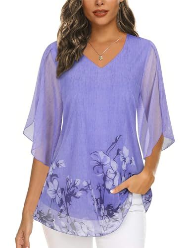 34.99Viracy Tunic Tops to Wear with Leggings, Chiffon Work Blouses Ruffle 3/4 Sleeve V Neck Dressy Shirts Flattering Wedding Evening Office Going Out Tops, Purple-Medium Tops To Wear With Leggings, Flowy Shirts, Split Sleeve Top, Flowy Tunic Tops, Business Casual Top, Layered Tunic, Flowy Tunic, Womens Tops Dressy, Mesh Blouse