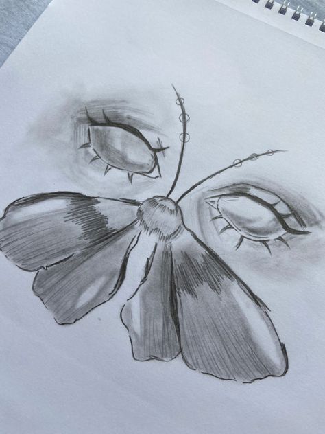 Butterfly Eyes Drawing, Self Portrait Project, Sketching Reference, Butterfly Eyes, Room Drawing, Anime Butterfly, Canvas Drawing, Sketches Tutorial, Butterfly Drawing