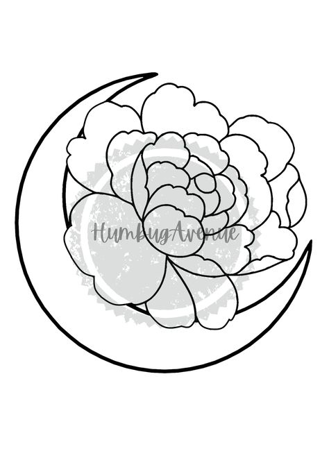 Instant digital download!  Use this pattern to create a lovely peony framed by the moon. Note: This is the pattern only!  You are welcome to use it for business or personal use.  The pattern itself is not for resale. Nice Tattoos, Peony Pattern, L'art Du Vitrail, Simple Butterfly, Chore Charts, Stained Glass Pattern, Simple Rose, Rug Designs, Glass Pattern