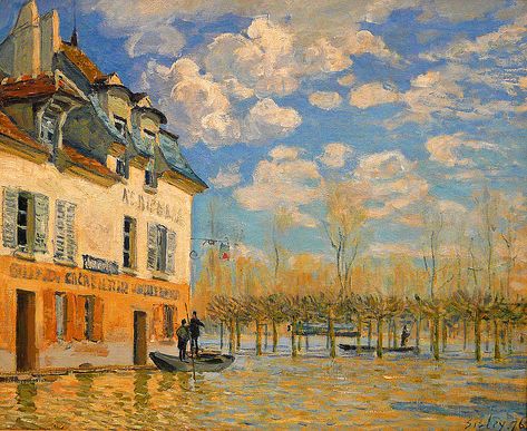 Alfred Sisley, Pastel Landscape, The Flood, Impressionist Landscape, American Painting, Murals Street Art, Impressionism Art, Classic Paintings, Art Uk