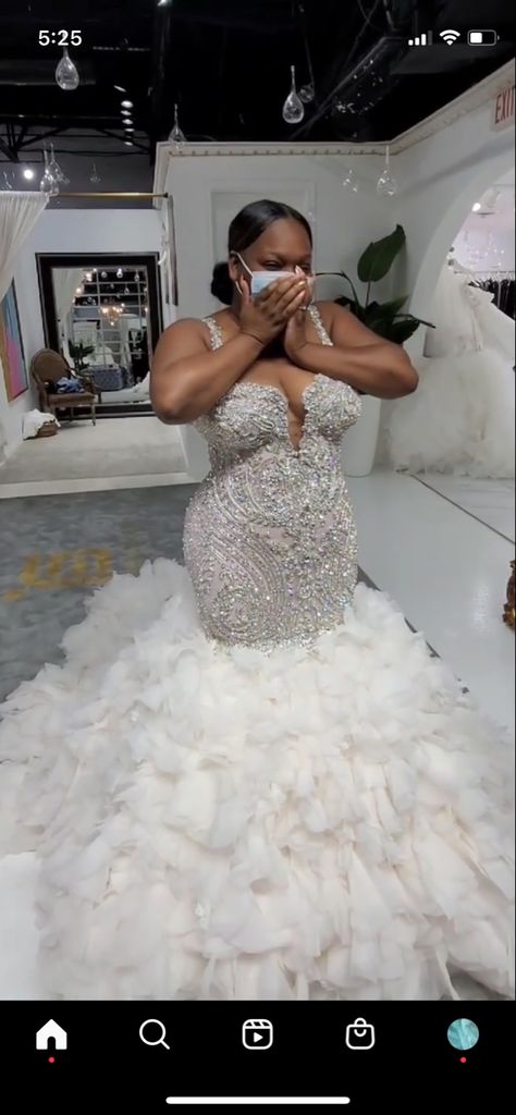 Plus Size Wedding Dresses With Bling, Mermaid Style Wedding Dresses With Bling, Custom Wedding Dress Black Women, Blinged Out Wedding Dresses, White Wedding Dresses Black Women, Wedding Dresses Bling Sparkle, Mermaid Wedding Dress Black Bride, Black People Wedding Dresses, Dream Wedding Dresses Black Women