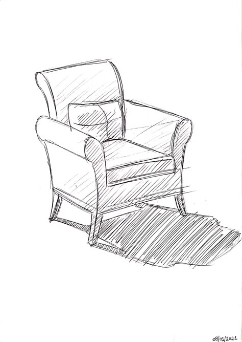 Daily Objects Drawing, Simple Object Sketches, Daily Life Objects Sketches, Object Sketches Pencil Drawings, Live Sketching Objects, Furniture Sketches Drawings, Simple Object Drawing, Object Study Drawing, Chair Drawing Sketches