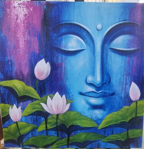 Buddha Lotus Painting, Unique Acrylic Painting Ideas, Buddha Painting Acrylic On Canvas, Acrylic Painting Buddha, Canvas For Bedroom, Buddha Painting Canvas, Canvas Art Painting Acrylic, Buddhist Art Drawing, Ganesh Art Paintings