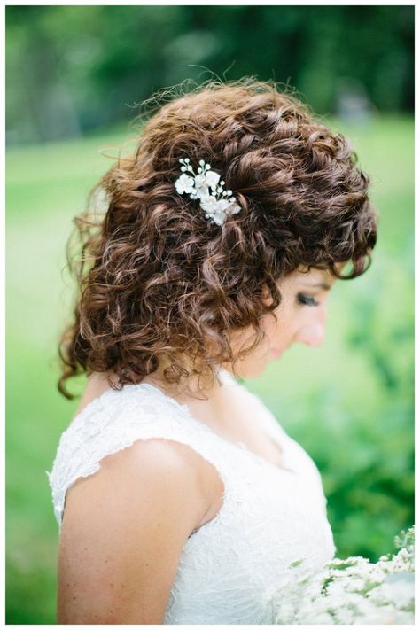 rainbow-point-wedding-10 Short Curly Bridal Hair, Bridal Shower Hair For Bride, Bridal Shower Hair, Hair For Bride, Curly Bridal Hair, Half Up Curls, Bridal Hair Down, Shower Hair, Hairstyle Wedding