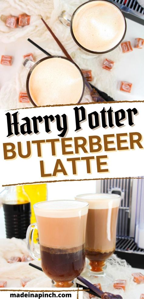 Calling all Harry Potter fans! This Starbucks Butterbeer Latte is a must-have! Transport yourself to your favorite school of magic sip by sip with this delicious and creamy Butterbeer Latte Recipe. You only need a few ingredients to enjoy this rich coffee treat. Harry Potter fans and coffee-lovers will ALL go crazy for this sweet and creamy crowd pleasing Starbucks Butterbeer Latte. #copycat #harrypotter #starbucks Starbucks Butterbeer Recipe, Butterbeer Latte, Iced Matcha Green Tea, Family Meals Kid Friendly, Coffee Food Truck, Harry Potter Butter Beer, Butterbeer Recipe, School Of Magic, Healthy Kid Friendly Meals