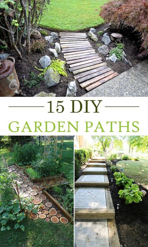 15 Creative DIY Garden Path Ideas Diy Garden Path, Easy Garden Ideas Landscaping, Garden Path Ideas, Diy Garden Landscaping, Garden Pathways, Path Ideas, Path Design, Reclaimed Wood Projects, Garden Walkway