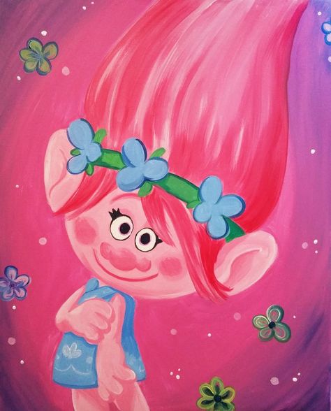 Muse wine bar.com, Trolls theme, kids paint party Trolls Painting Canvas, Trolls Painting, Kids Paint Party, Kids Painting Party, Watercolour Cards, Paintings Ideas, Disney Paintings, Kids Room Paint, Kids Painting