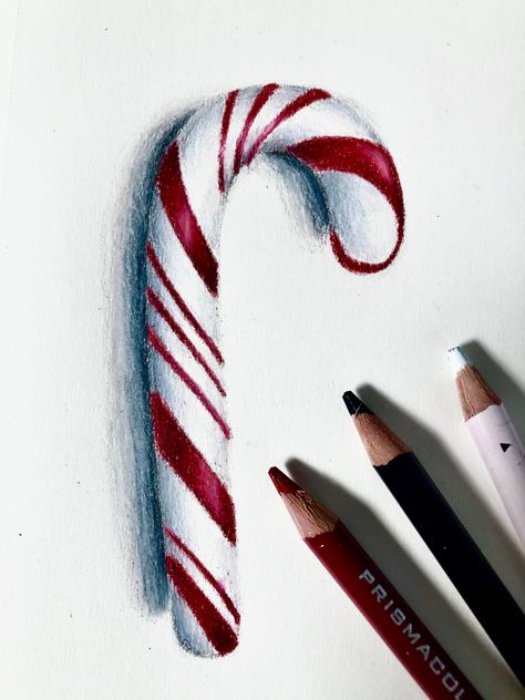 Cany cane. Candy cane drawing. Christmas drawing. Christmas art. Candy. Christmas Art Sketches, Xmas Drawing Ideas Pencil, Christmas Drawings Realistic, Christmas Realistic Drawings, Christmas Drawing Colored Pencil, Christmas Reference Drawing, Christmas Colored Pencil Drawings, Christmas Drawing Ideas Realistic, Colored Pencil Christmas Art