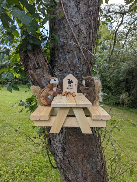 Squirrel Chipmunk Picnic Table Mini Bench Cute Garden Decor Garden Gift for Animal Lovers Funny Unique Backyard Wildlife Feeding Station Squirrel Bench, Cute Garden Decor, Squirrel Picnic Table, Unique Backyard, Squirrel Feeder, Cute Garden, Egyptian Cotton Duvet Cover, Future Garden, Garden Inspo