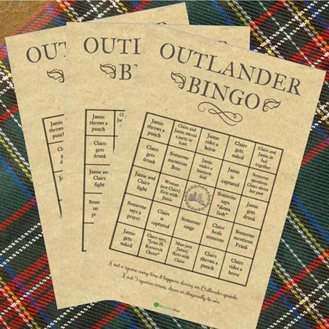 Ach dinna fash lassie. This printable bingo game will inspire friendly competition at your Outlander viewing party. Or turn it into a Scotch whisky drinking game.  Take a drink when you mark off a square! Slainte! Buy and print within minutes! Link in bio or search for Media Medusa Shop on Etsy. #outlander #outlanderseason4 #outlanderstarz #outlanderfan #sassenach #outlanderparty #outlanderfans #outlanderbingo Outlander Party, Friend Bingo, Printable Bingo Games, Outlander Season 4, Greeting Card Envelope, Bingo Printable, Outlander Tv, Viewing Party, Watch Party