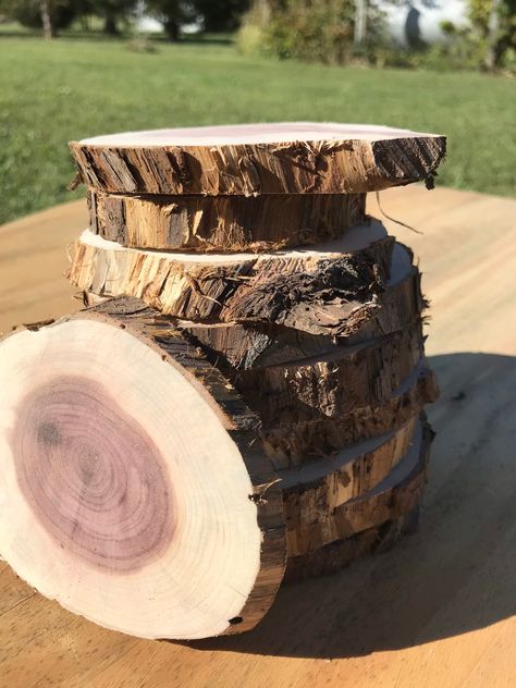 Beautiful sliced Cedar cookies, can be used for crafts, wedding decorations, coasters, and much more! The Cookies range from 4-6 inches in width and around 1/2 inch thick. Message us with any questions! Wood Tree Slice, Wood Cookies, Forest Ranger, Lawrence Ks, Tree Slices, How To Make Coasters, Craft Wood, Fabulous Wedding, Craft Fairs