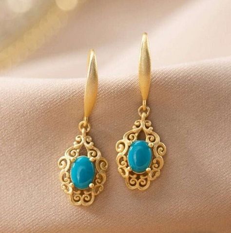 Turquoise Decor, Turquoise Earrings Dangle, 925 Silver Earrings, Engagement Jewelry, Fine Earrings, Gold Earrings Dangle, 925 Jewelry, Turquoise Earrings, Ear Jewelry