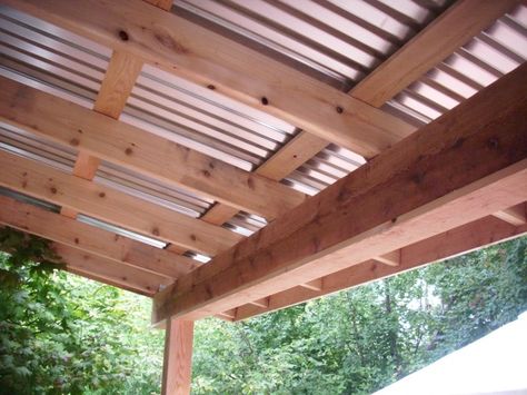 Curved Pergola, Corrugated Metal Roof, Backyard Pergola, Deck With Pergola, Pergola With Roof, Covered Pergola, Patio Roof, Corrugated Metal, House With Porch