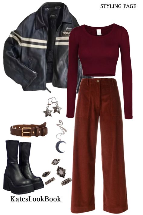 Dream clothes, fall outfit aesthetic, back to school outfits highschool, outfit ideas, fashion outfits, fall fashion, fashion inspo 70s High School Fashion, 1970s High School Fashion, American High School Aesthetic Outfit, Vintage High Rise Pants For Fall, Vintage Red Pants For Fall, High School Outfits Aesthetic, College Outfits Aesthetic, Back To School Outfits Highschool, School Outfits Highschool