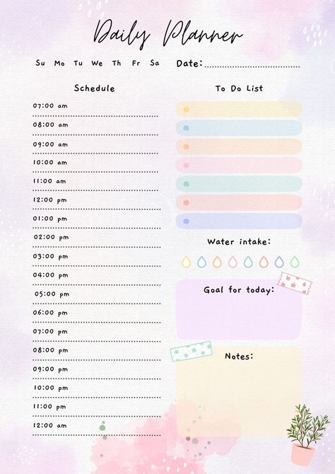 pastel digitalplanninghacks Daily Planner Download, Daily Planner Book, Exam Planner, Journal Watercolor, Notes Plan, Free Planner Templates, Daily Planner Printables Free, Daily Routine Planner, Free Daily Planner